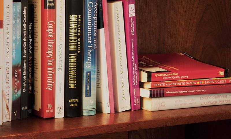 Detailaufnahme des Bücherregals in der Praxis für Paartherapie Julia bellabarba, Berlin